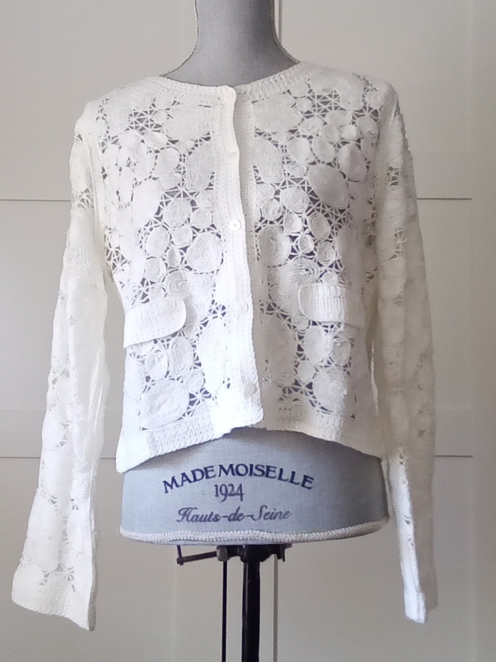 SHEIN White Crochet Openwork Button Cardigan